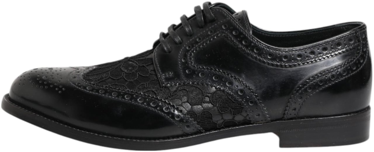 Dolce & Gabbana Black Leather Floral Lace Dress Formal Shoes Zwart