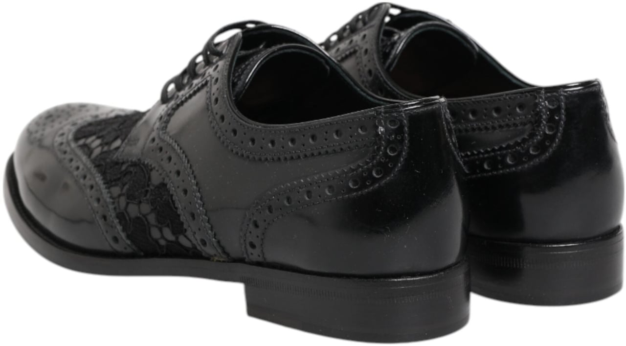 Dolce & Gabbana Black Leather Floral Lace Dress Formal Shoes Zwart