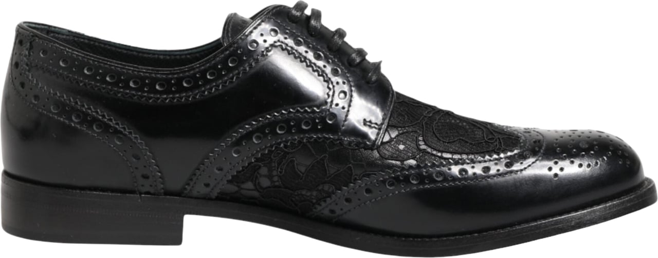 Dolce & Gabbana Black Leather Floral Lace Dress Formal Shoes Zwart