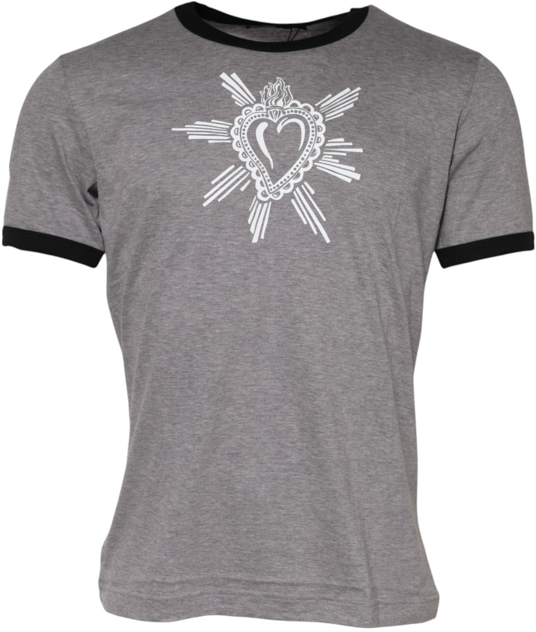 Dolce & Gabbana Gray Sacred Heart Cotton Crew Neck T-shirt Grijs