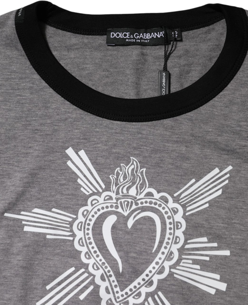 Dolce & Gabbana Gray Sacred Heart Cotton Crew Neck T-shirt Grijs
