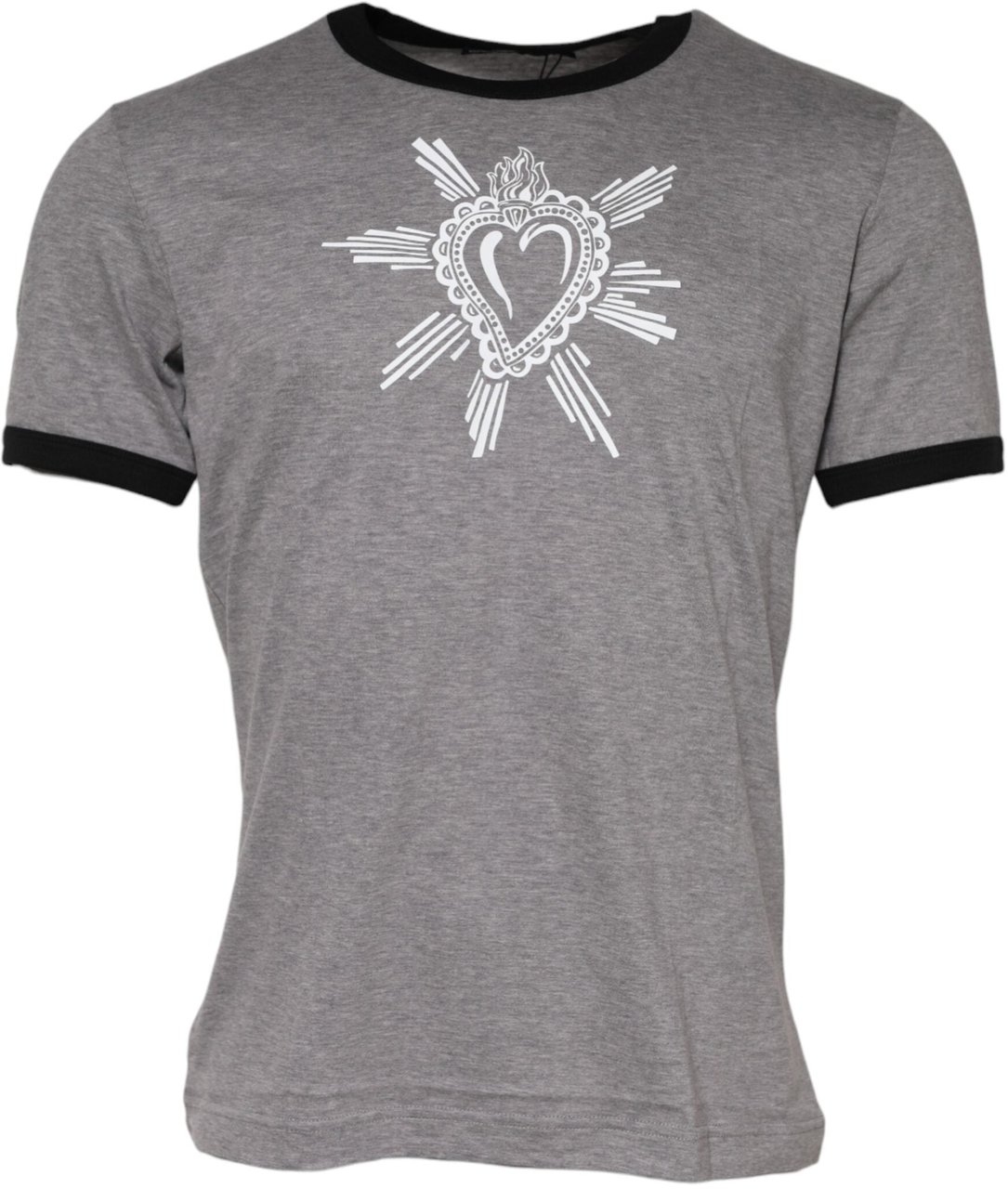 Dolce & Gabbana Gray Sacred Heart Cotton Crew Neck T-shirt Grijs