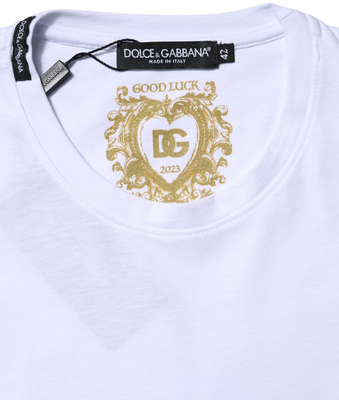Dolce & Gabbana White Cotton Goodluck 2023 Crew Neck T-shirt Bruin