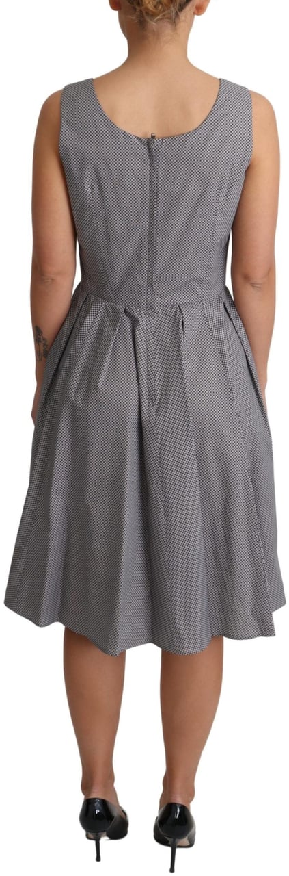 Dolce & Gabbana Blue Beige Geometric Cotton A-Line Dress Blauw