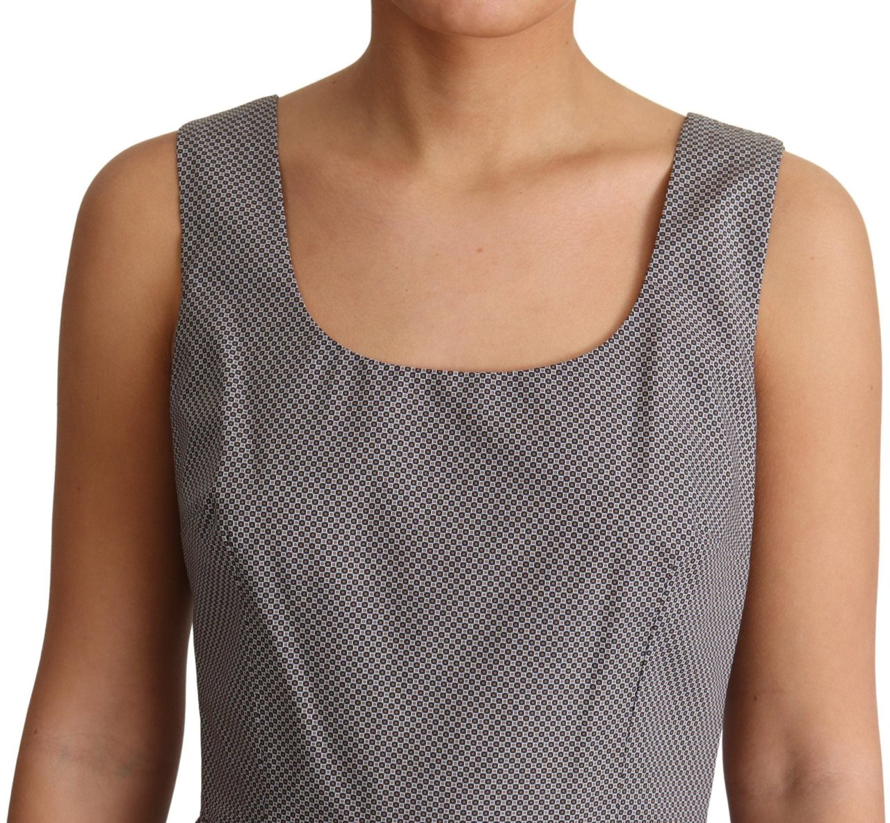 Dolce & Gabbana Blue Beige Geometric Cotton A-Line Dress Blauw