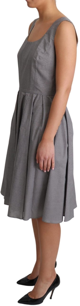 Dolce & Gabbana Blue Beige Geometric Cotton A-Line Dress Blauw