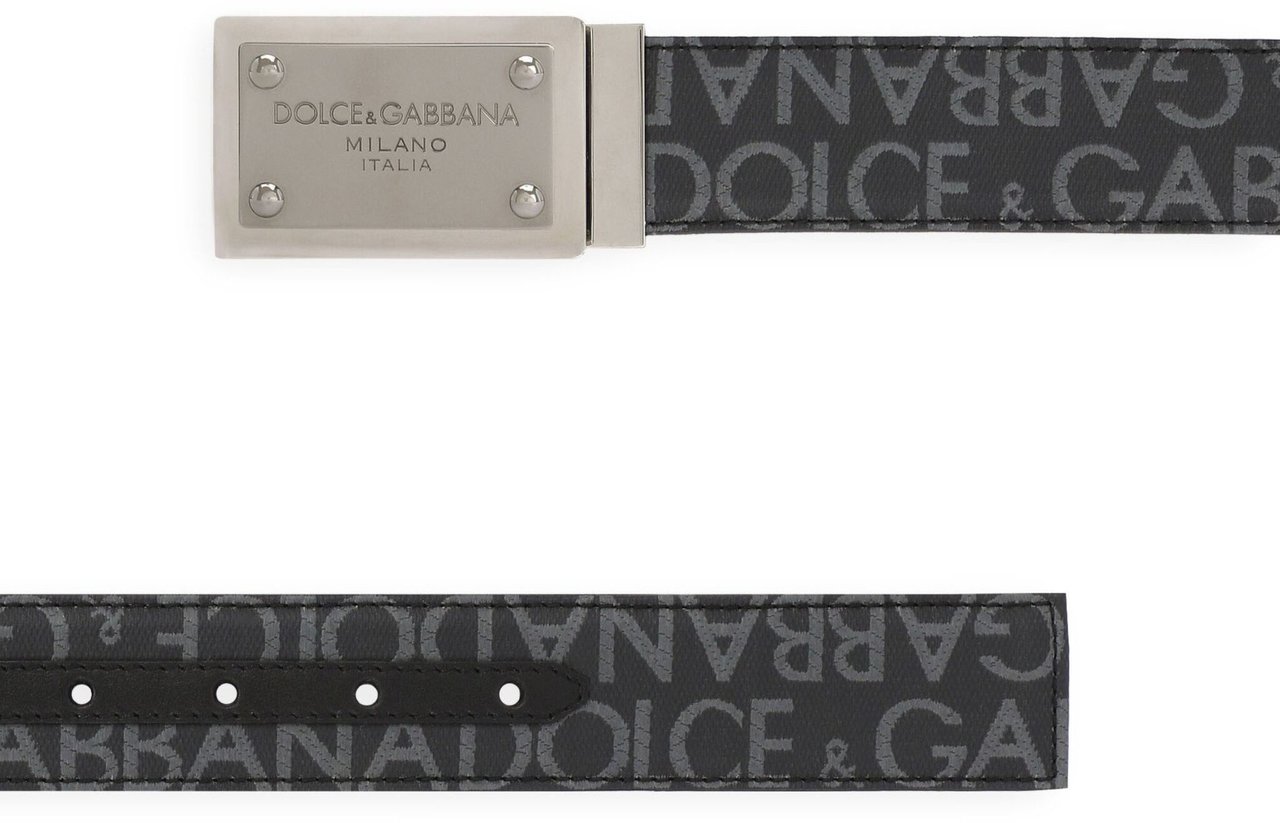 Dolce & Gabbana DG Logo Jacquard Metal Plaque Belt Grijs