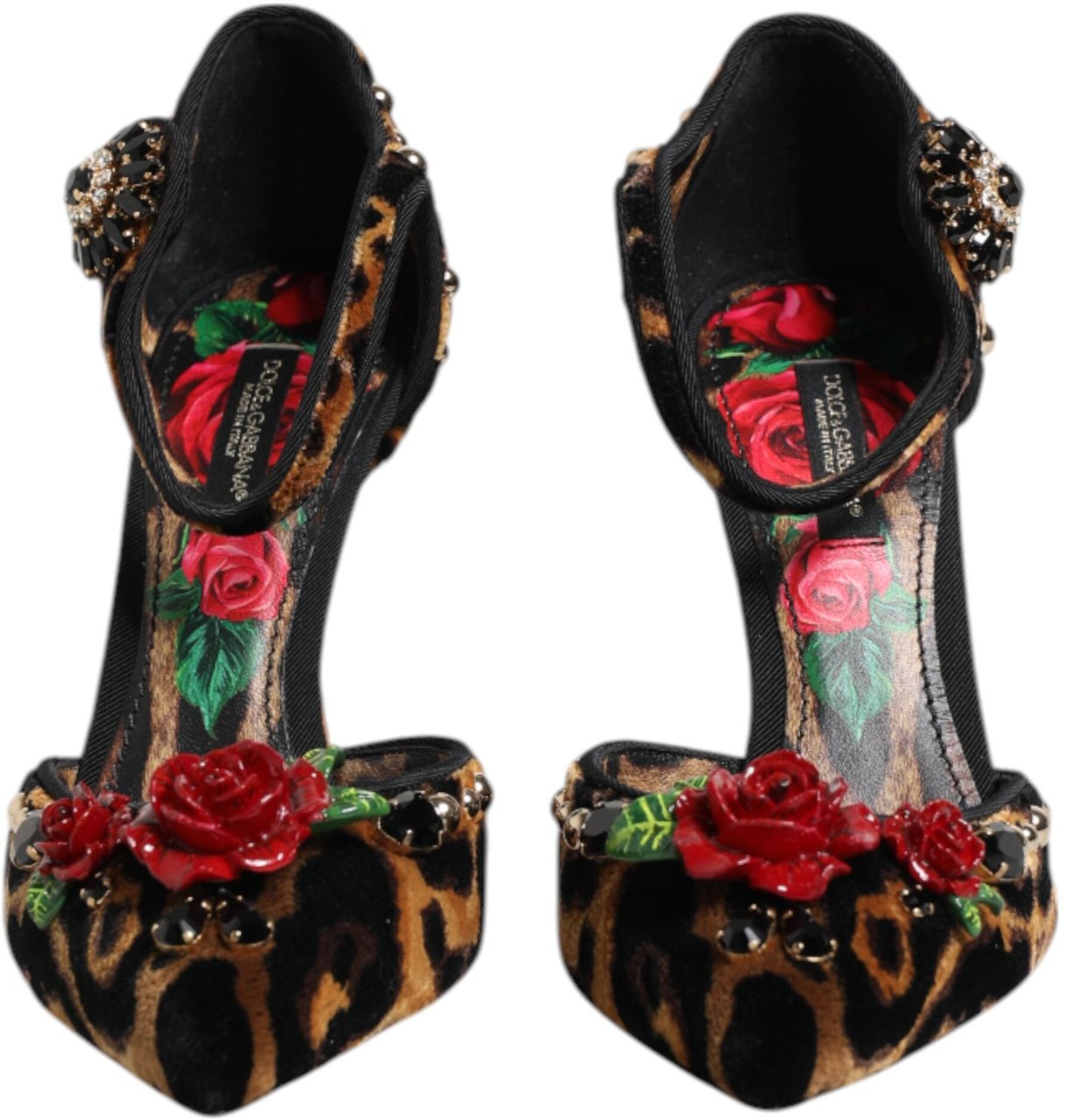 Dolce & Gabbana Brown Leopard Crystal Roses Pumps Shoes Dierenprint