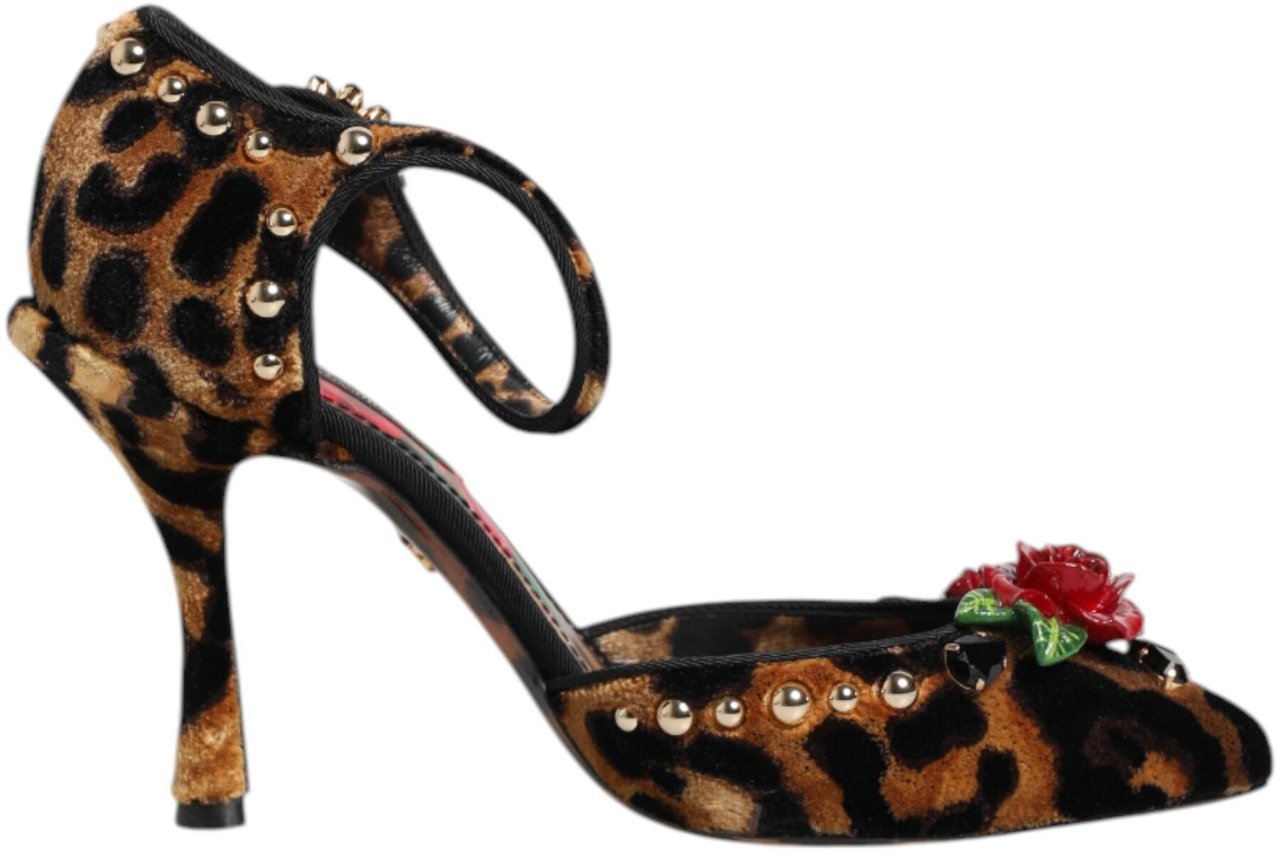 Dolce & Gabbana Brown Leopard Crystal Roses Pumps Shoes Dierenprint