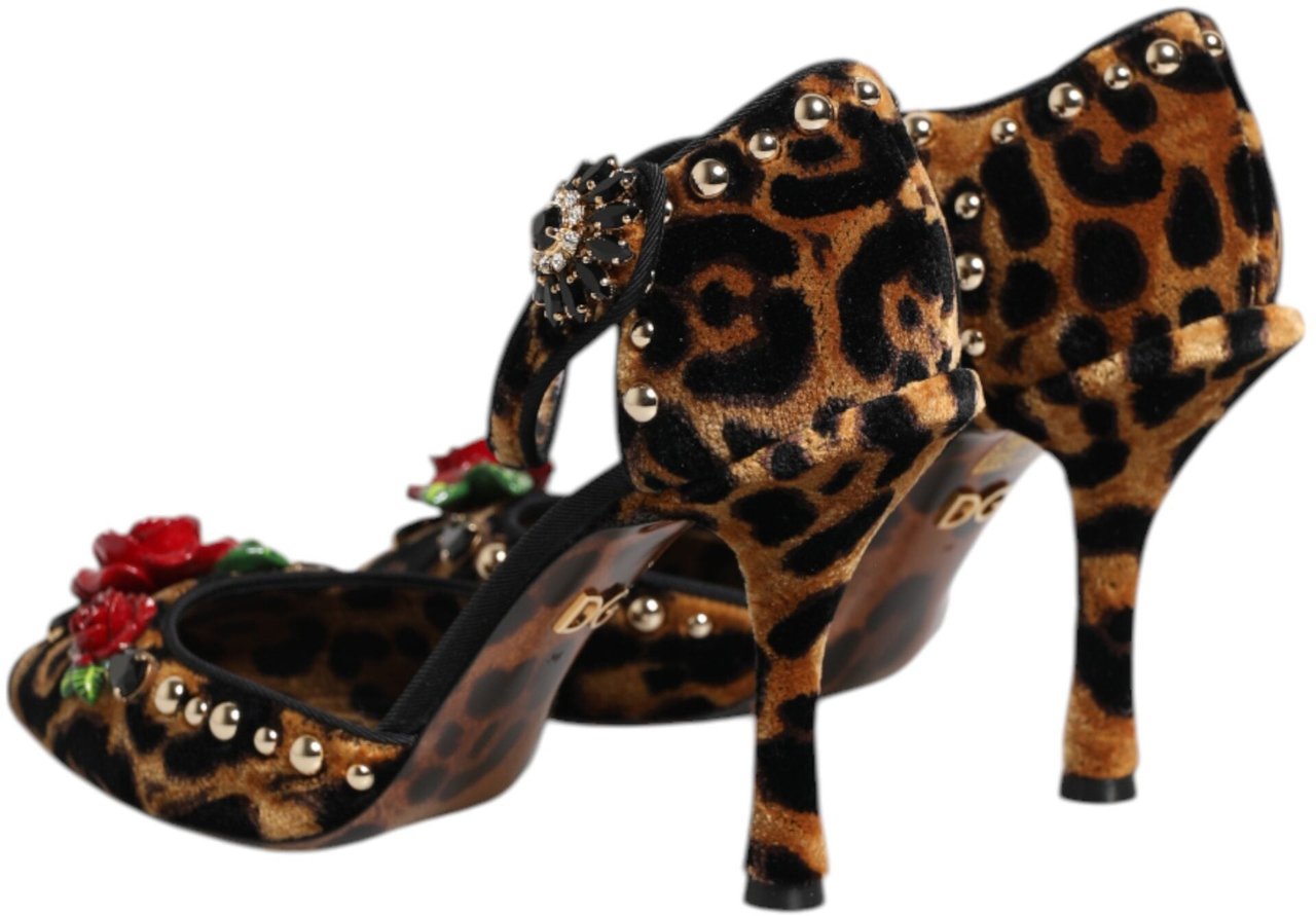 Dolce & Gabbana Brown Leopard Crystal Roses Pumps Shoes Dierenprint