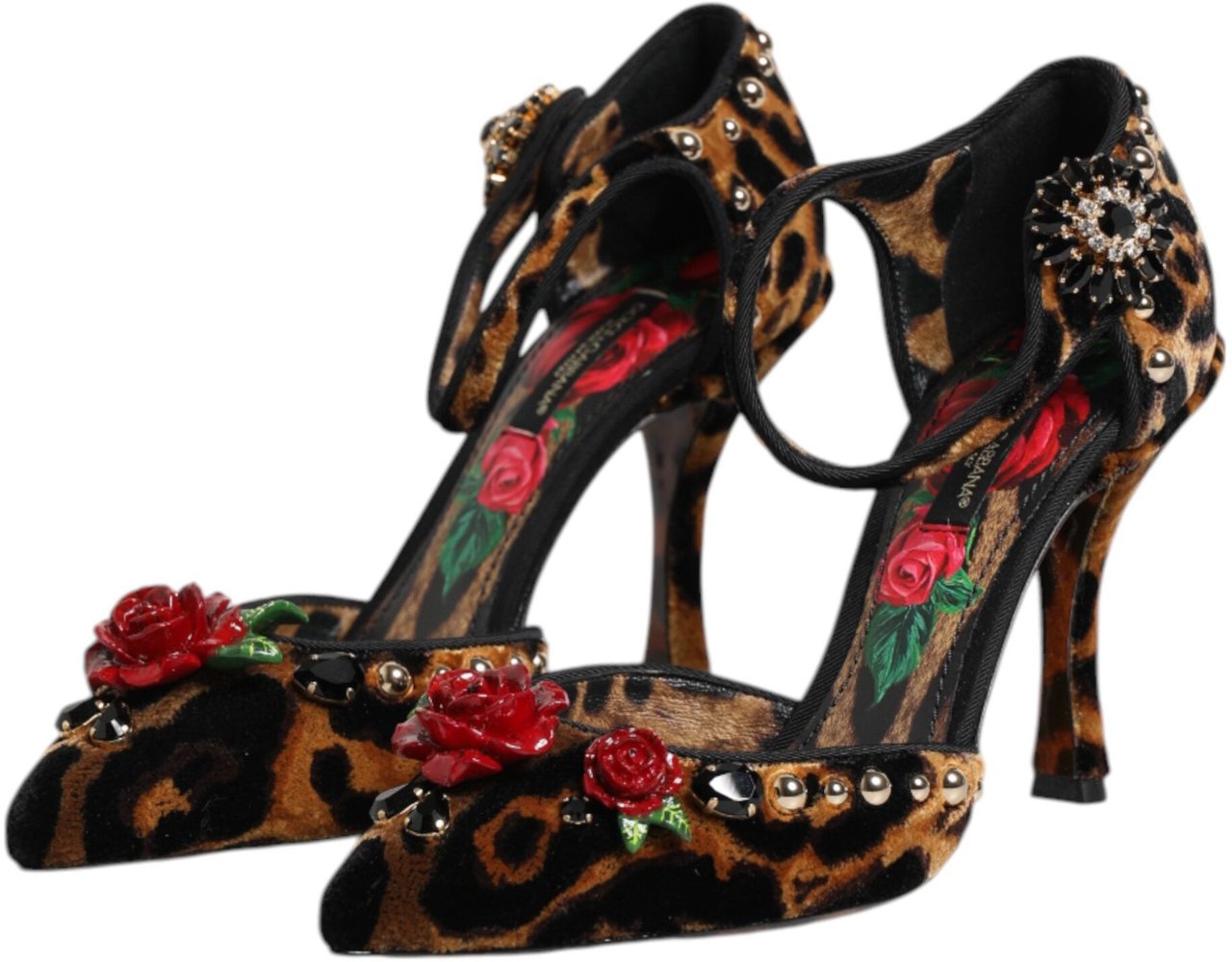 Dolce & Gabbana Brown Leopard Crystal Roses Pumps Shoes Dierenprint