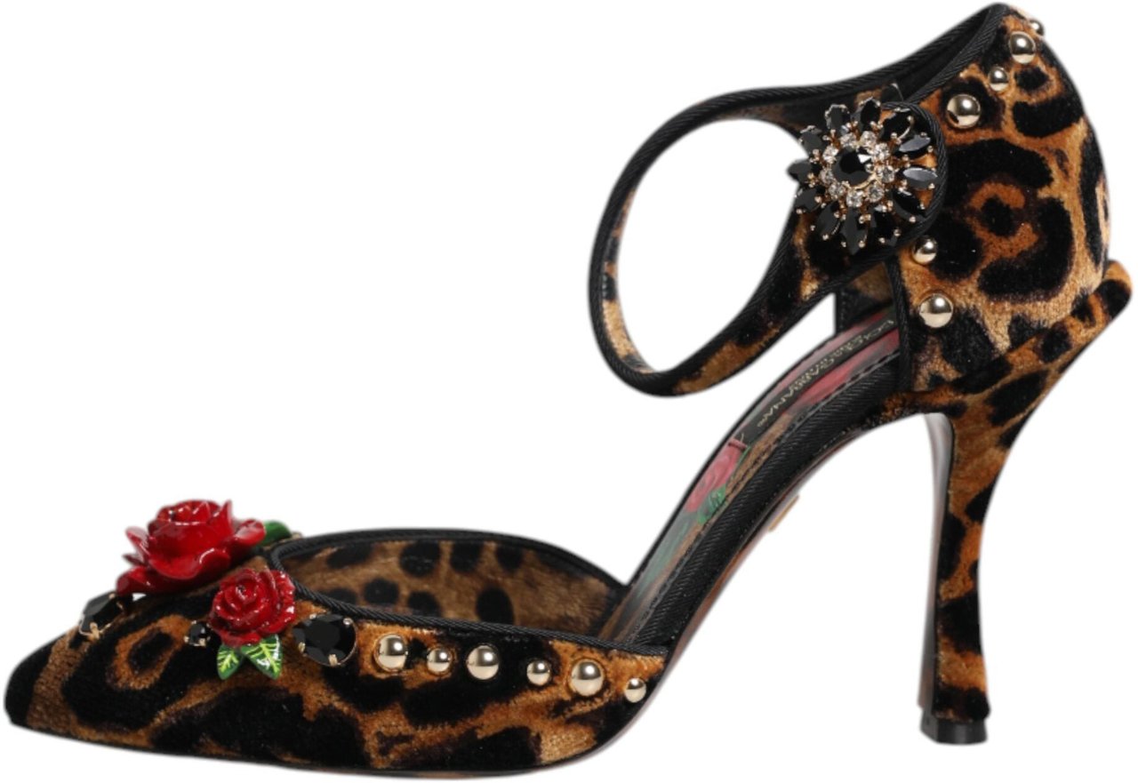 Dolce & Gabbana Brown Leopard Crystal Roses Pumps Shoes Dierenprint