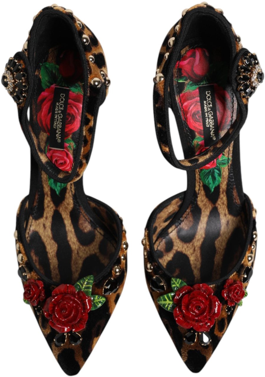 Dolce & Gabbana Brown Leopard Crystal Roses Pumps Shoes Dierenprint