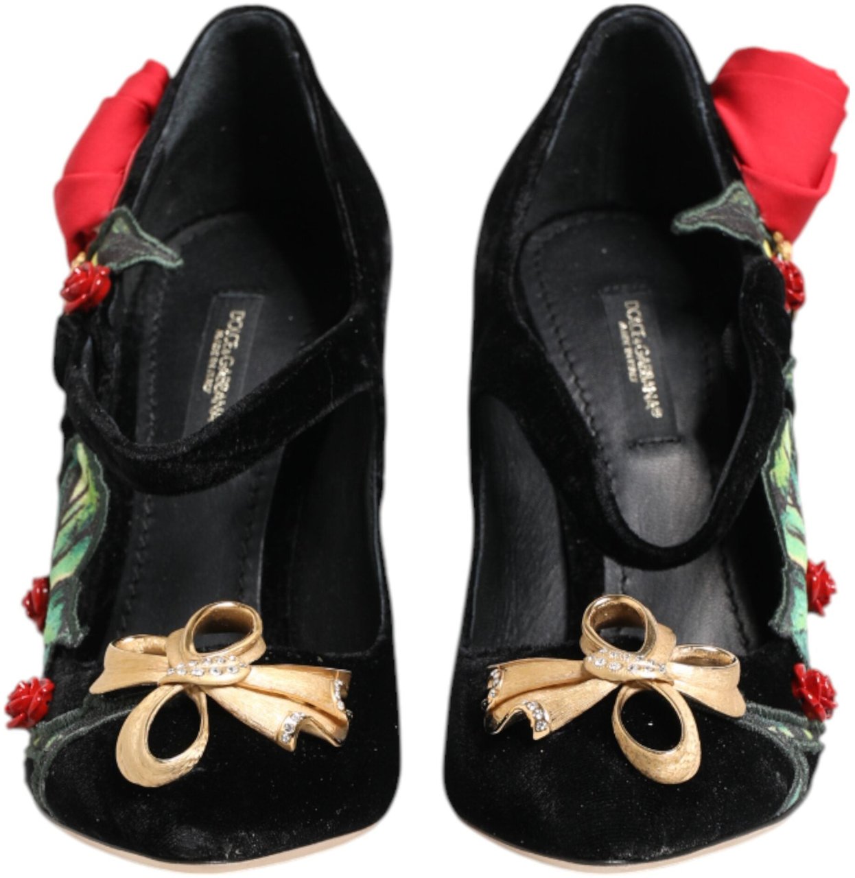 Dolce & Gabbana Black Roses Crystal Brooch Mary Jane Shoes Zwart