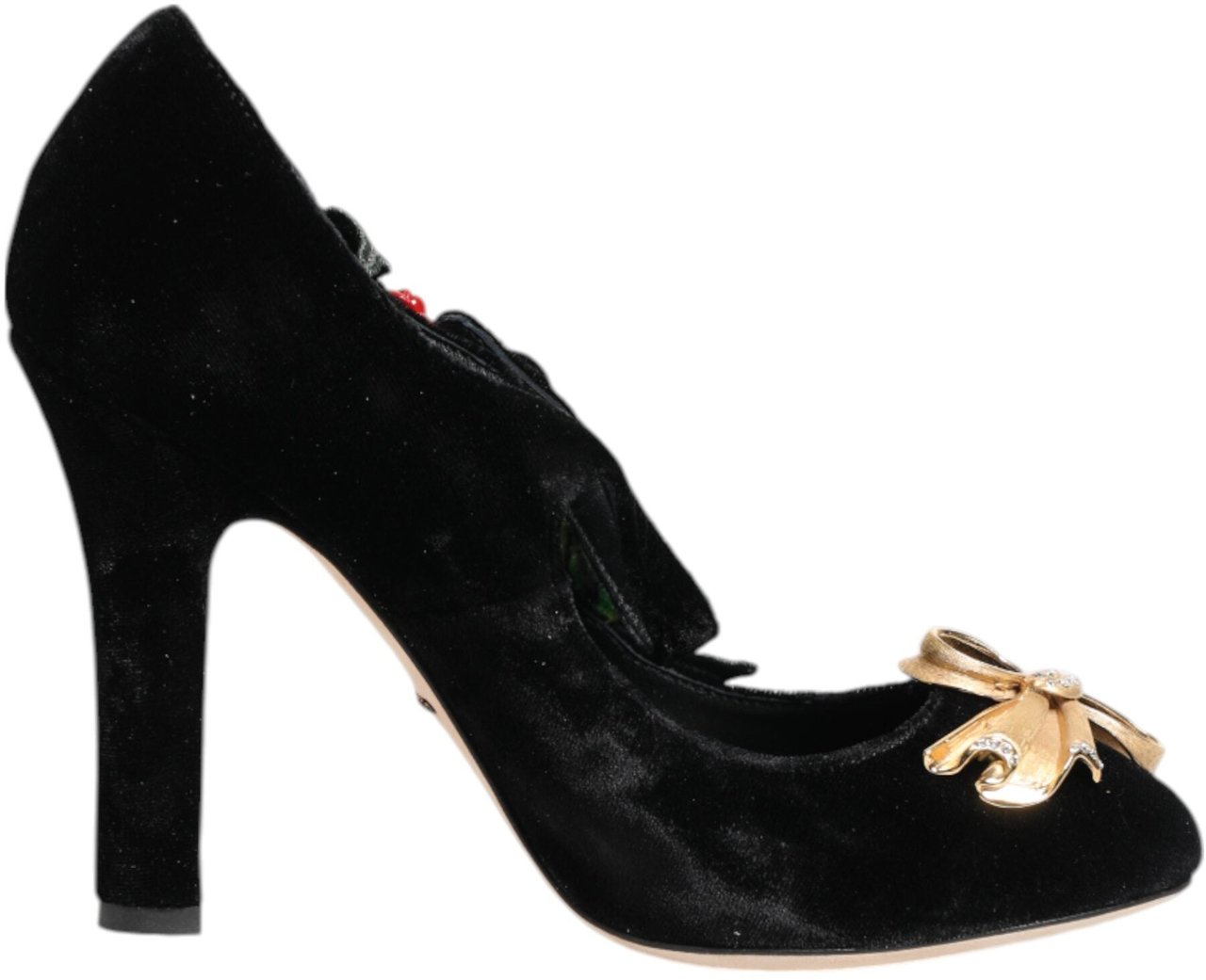 Dolce & Gabbana Black Roses Crystal Brooch Mary Jane Shoes Zwart