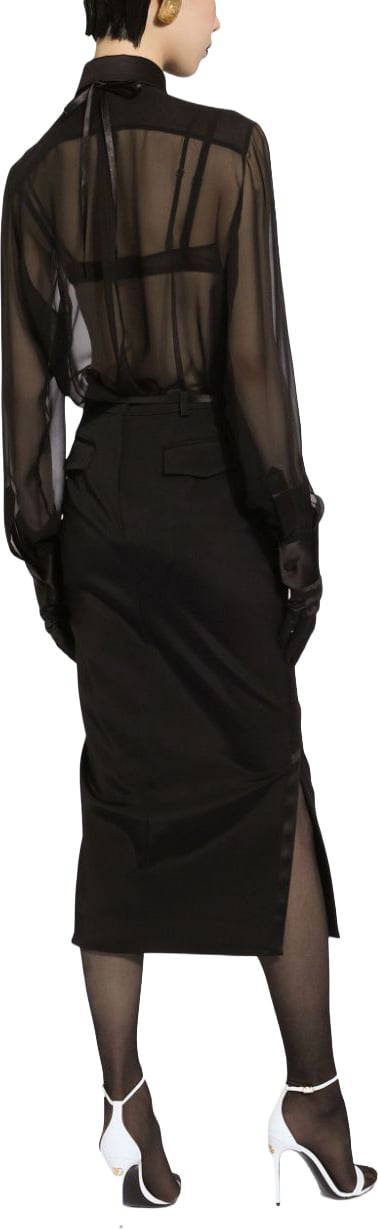 Dolce & Gabbana Sheer Black Long-Sleeved Silk Blouse Zwart
