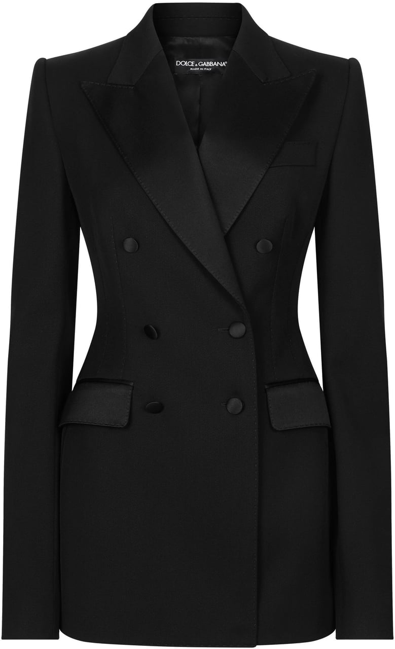 Dolce & Gabbana Double-Breasted Black Silk Virgin Wool Blazer Zwart
