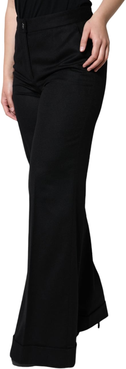 Dolce & Gabbana Black Cashmere Mid Waist Women Boot Cut Pants Zwart