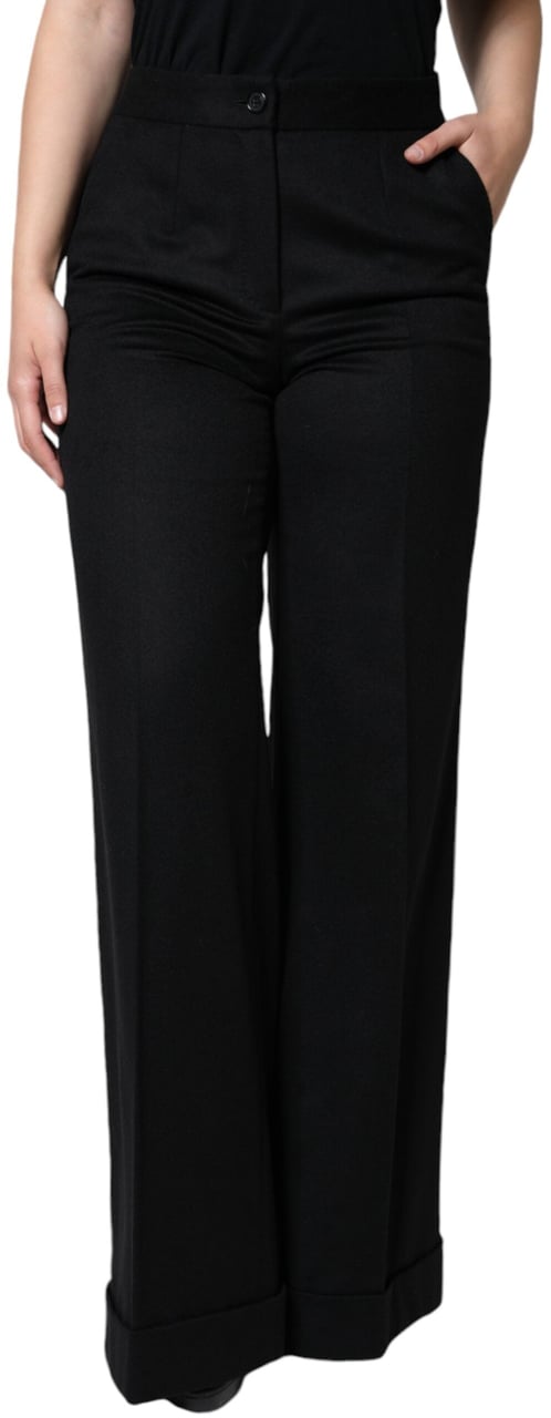 Dolce & Gabbana Black Cashmere Mid Waist Women Boot Cut Pants Zwart