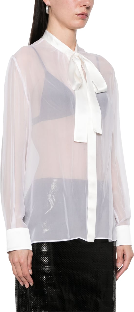 Dolce & Gabbana Sheer Silk Chiffon Bow Tie Blouse Wit