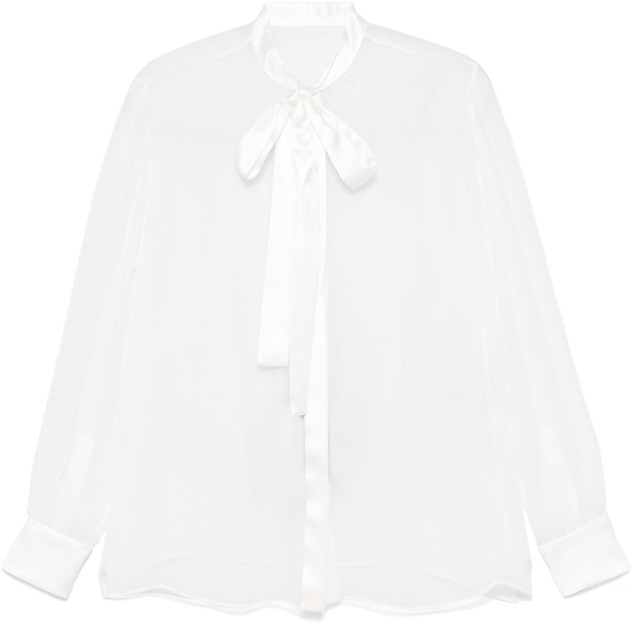 Dolce & Gabbana Sheer Silk Chiffon Bow Tie Blouse Wit