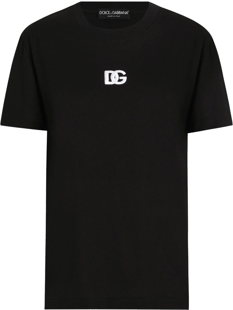 Dolce & Gabbana Black Jersey Cotton White Embroidered T-Shirt Zwart