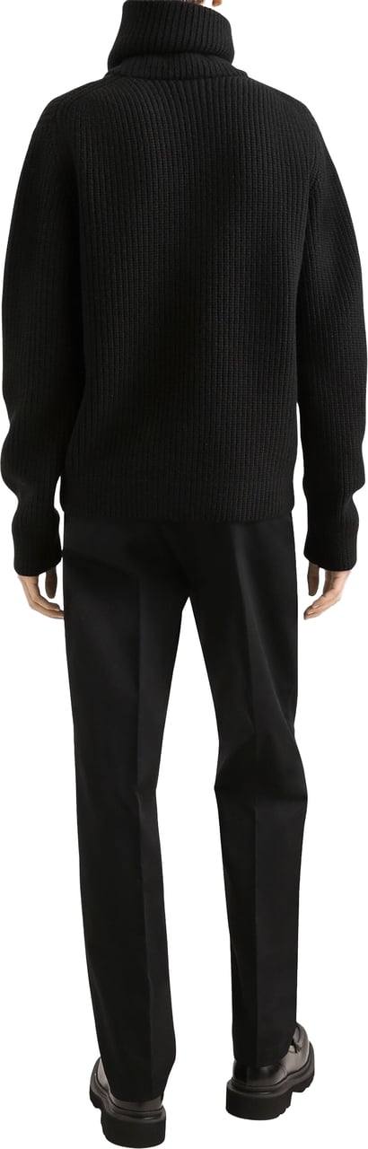 Dolce & Gabbana Black Ribbed Knit Half-Zip Wool Pullover Zwart