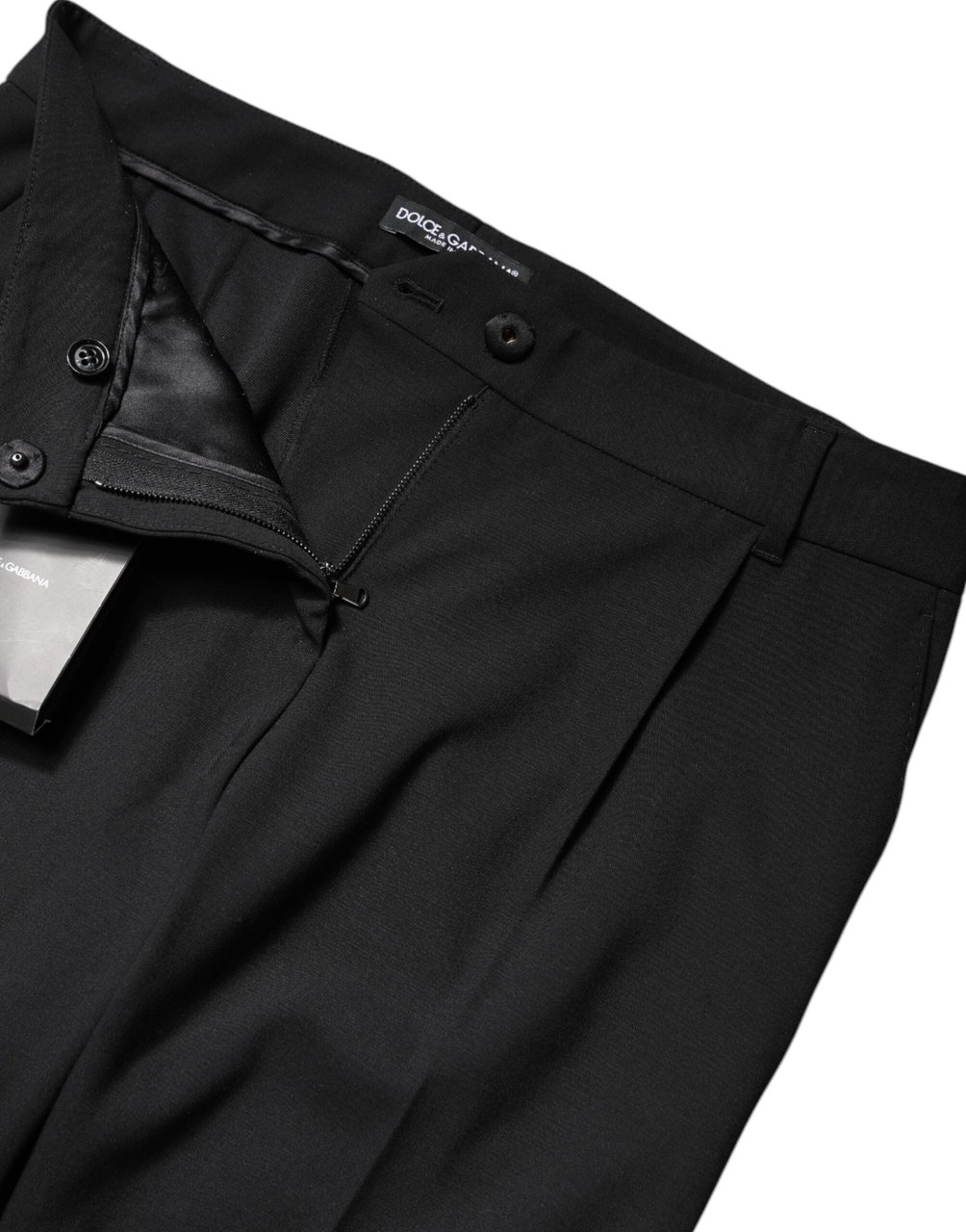 Dolce & Gabbana Black Wool High Waist Boot Cut Dress Pants Zwart