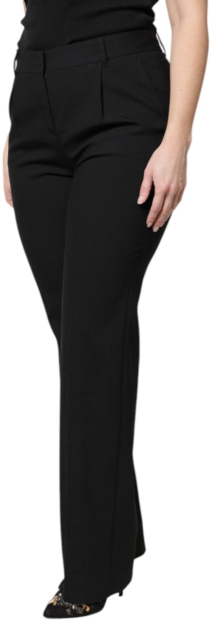 Dolce & Gabbana Black Wool High Waist Boot Cut Dress Pants Zwart