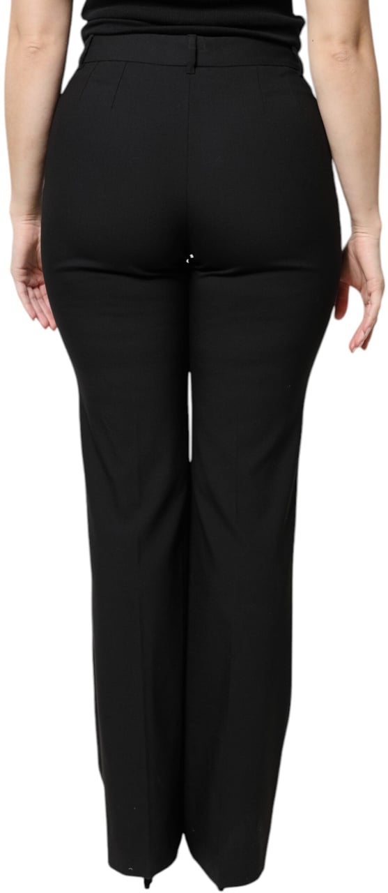 Dolce & Gabbana Black Wool High Waist Boot Cut Dress Pants Zwart