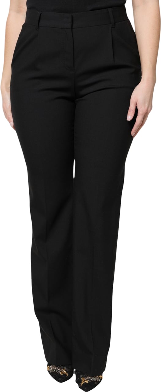Dolce & Gabbana Black Wool High Waist Boot Cut Dress Pants Zwart