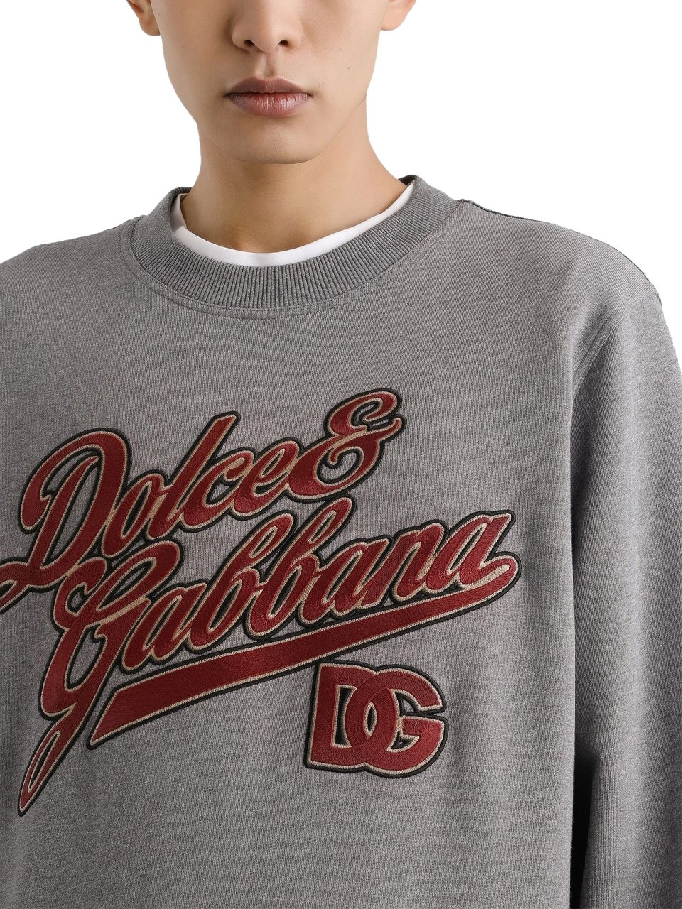 Dolce & Gabbana Grey Crewneck Vintage Script Logo Sweatshirt Grijs