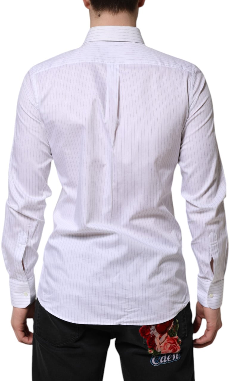 Dolce & Gabbana White Stripes Cotton Long Sleeve Formal Shirt Wit