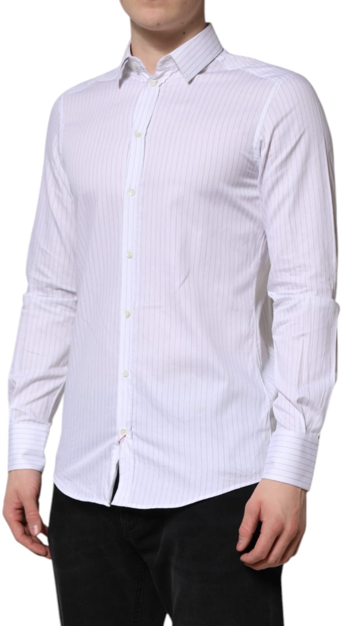 Dolce & Gabbana White Stripes Cotton Long Sleeve Formal Shirt Wit