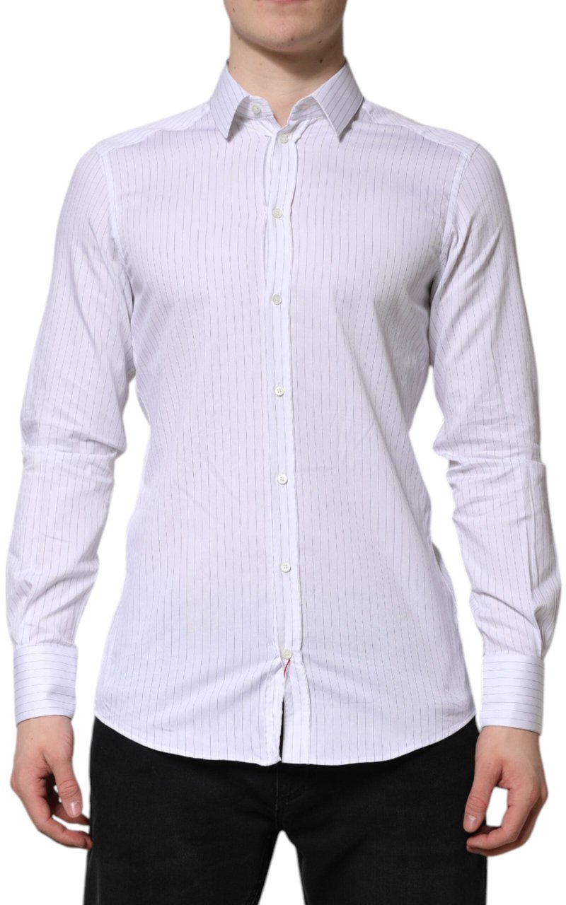 Dolce & Gabbana White Stripes Cotton Long Sleeve Formal Shirt Wit