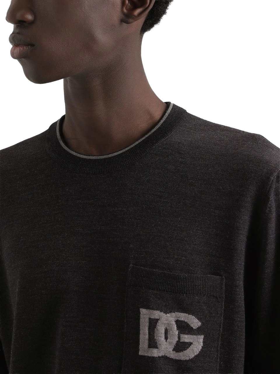 Dolce & Gabbana Black Fine-Knit Wool Crew Neck Sweater Zwart