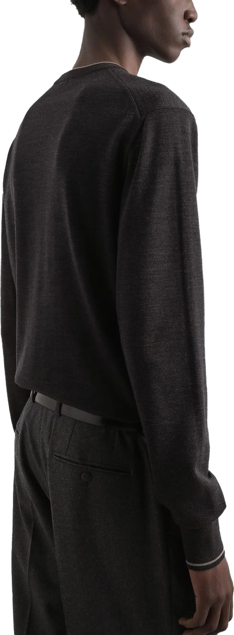 Dolce & Gabbana Black Fine-Knit Wool Crew Neck Sweater Zwart