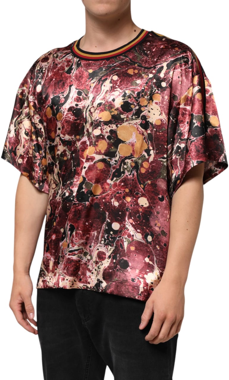Dolce & Gabbana Multicolor Polyester Marble Print Oversize T-shirt Wit