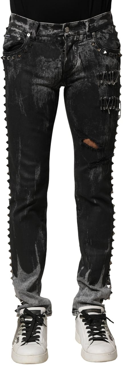 Dolce & Gabbana Black Washed Embellished Skinny Denim Jeans Zwart