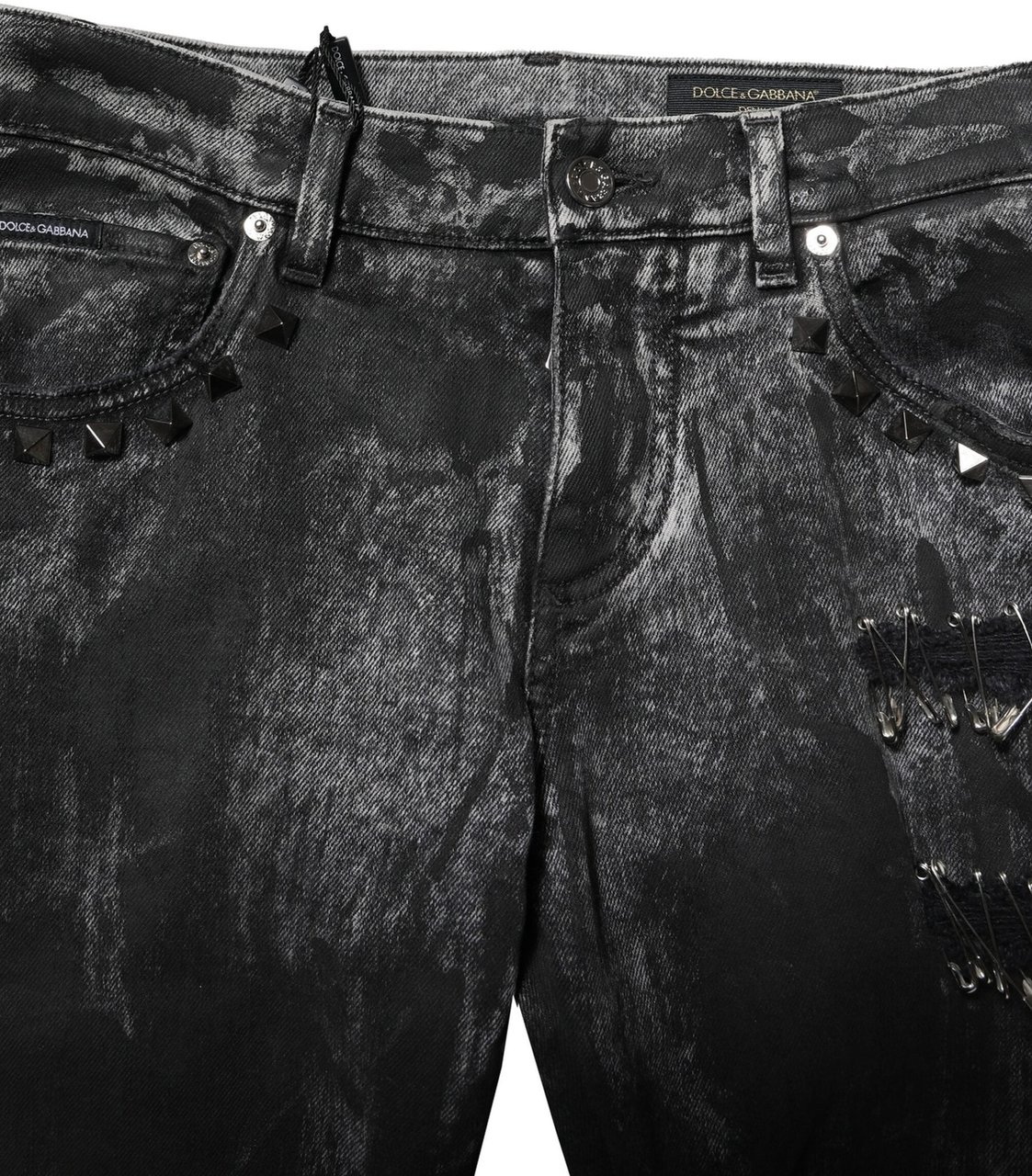 Dolce & Gabbana Black Washed Embellished Skinny Denim Jeans Zwart