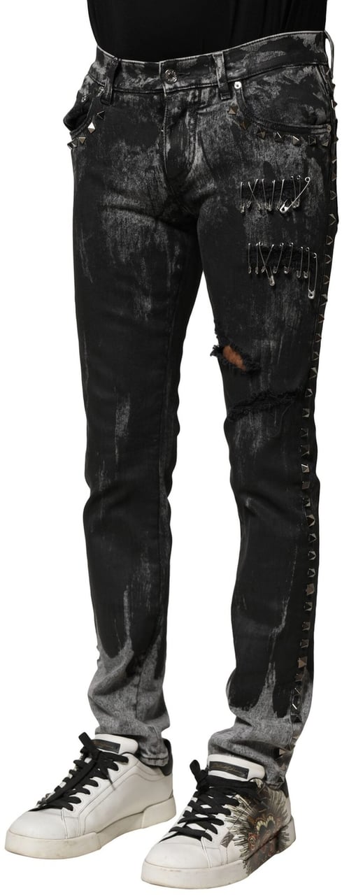 Dolce & Gabbana Black Washed Embellished Skinny Denim Jeans Zwart