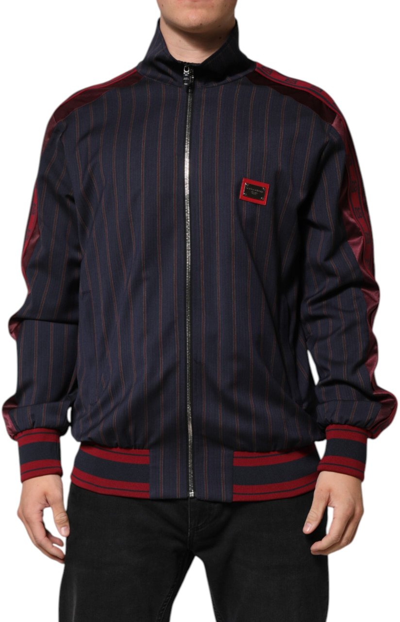 Dolce & Gabbana Blue Red Striped Logo Plaque Full Zip Jacket Divers