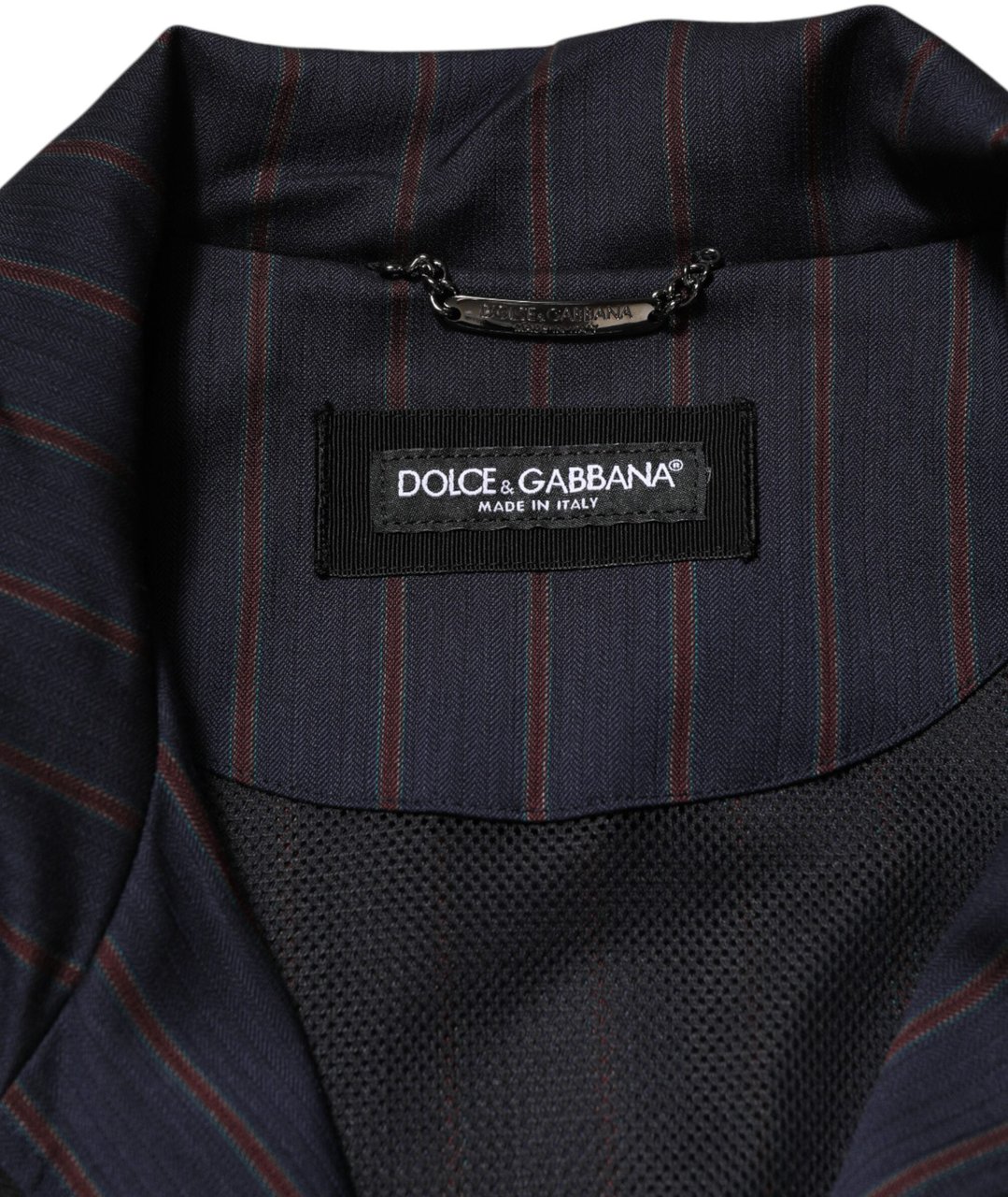 Dolce & Gabbana Blue Red Striped Logo Plaque Full Zip Jacket Divers