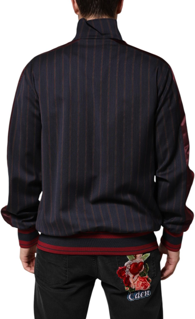 Dolce & Gabbana Blue Red Striped Logo Plaque Full Zip Jacket Divers
