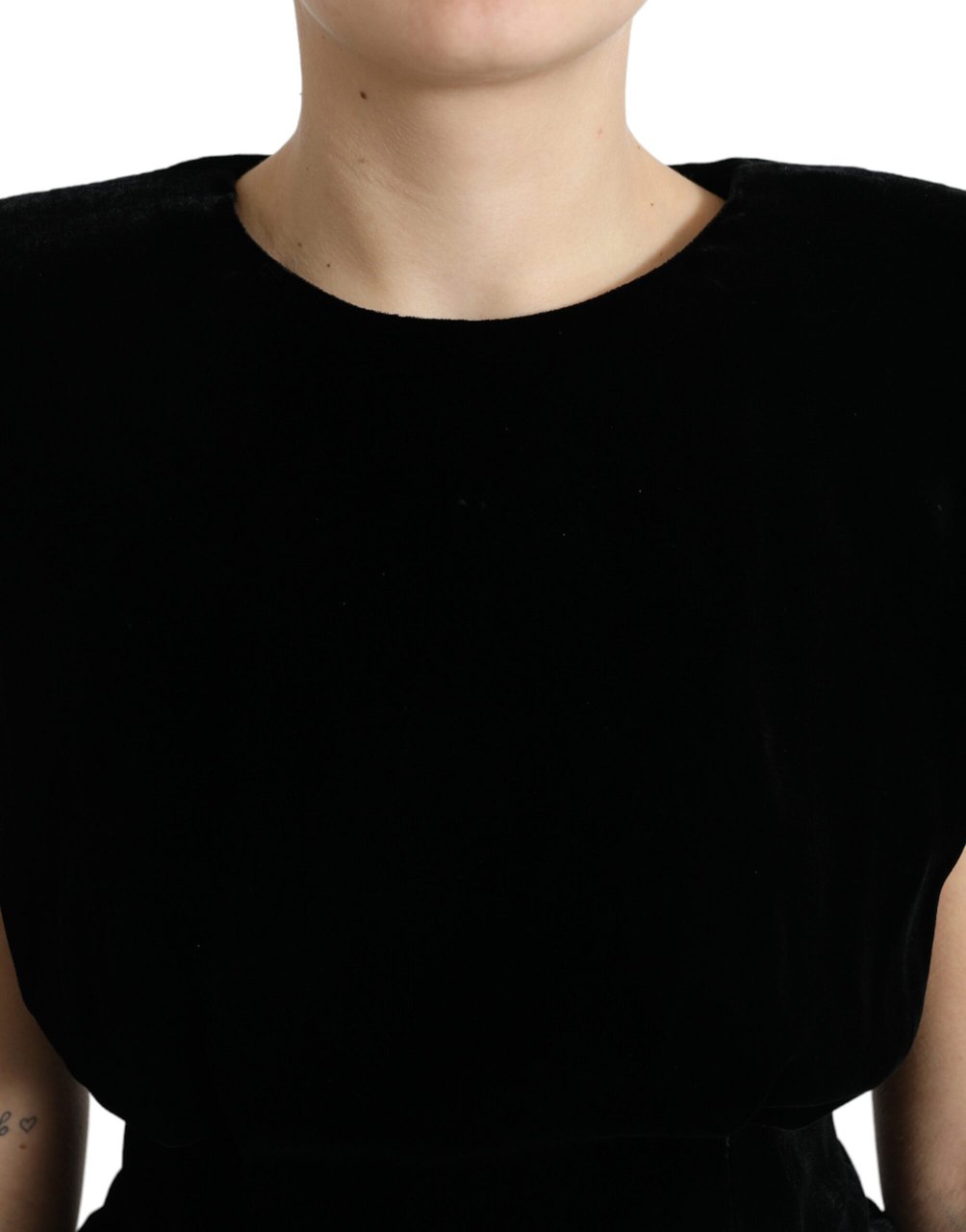 Dolce & Gabbana Black Velvet Fitted Padded Shoulder Blouse Top Zwart