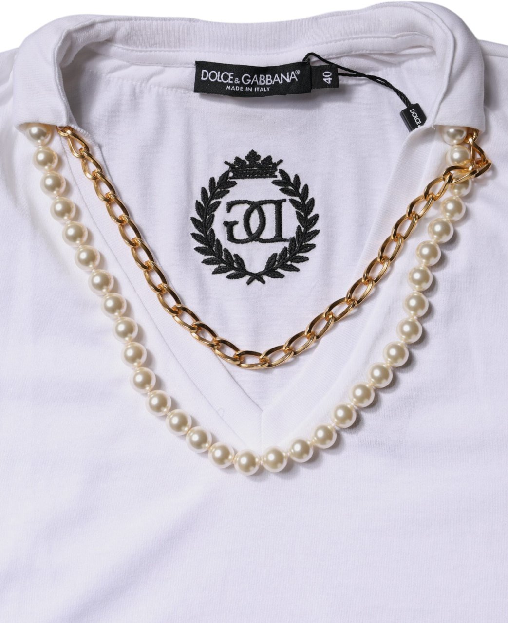Dolce & Gabbana White Necklace Cotton Short Sleeve T-shirt Zwart