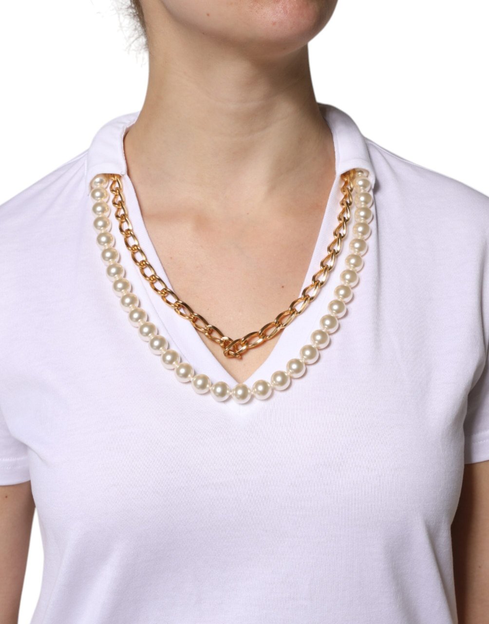 Dolce & Gabbana White Necklace Cotton Short Sleeve T-shirt Zwart