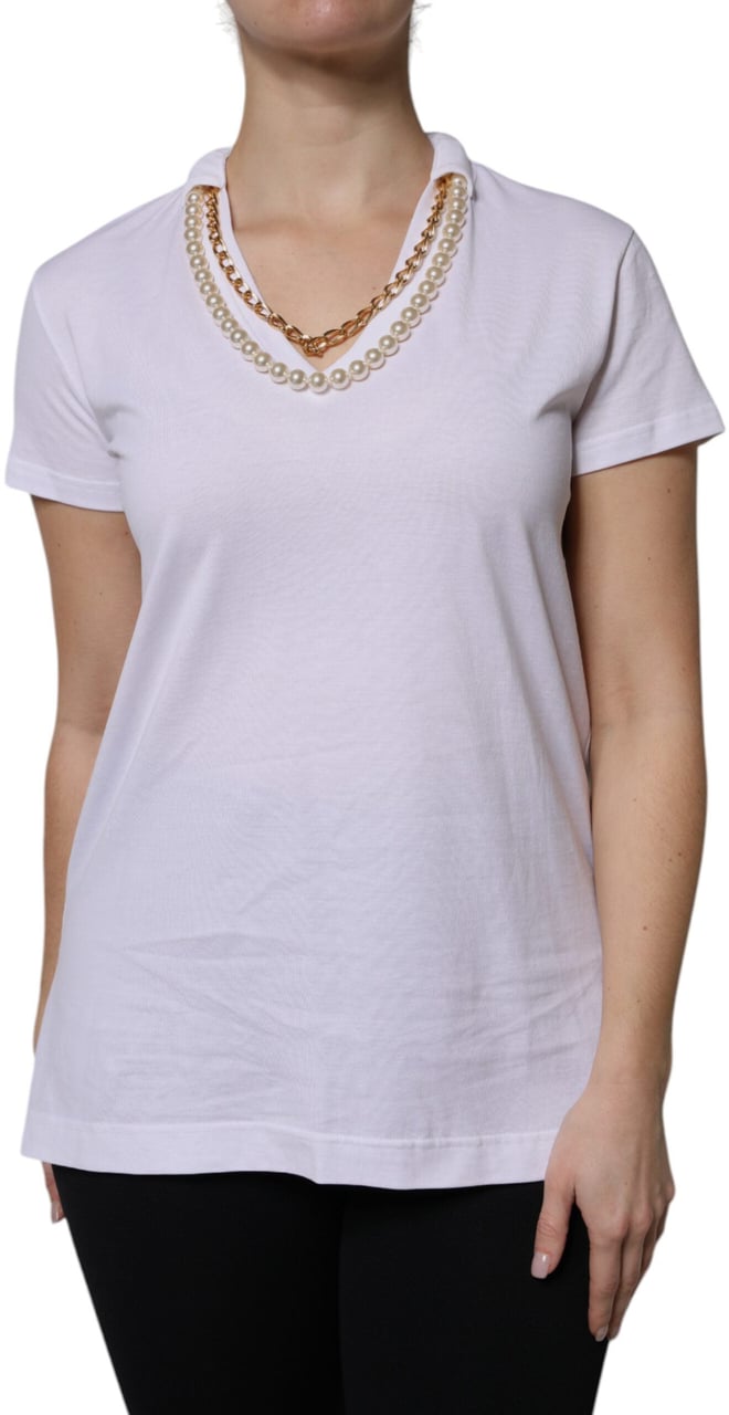 Dolce & Gabbana White Necklace Cotton Short Sleeve T-shirt Zwart
