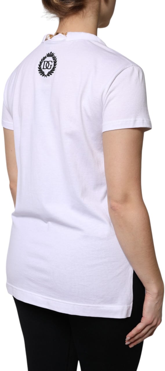 Dolce & Gabbana White Necklace Cotton Short Sleeve T-shirt Zwart