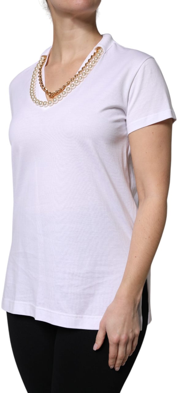 Dolce & Gabbana White Necklace Cotton Short Sleeve T-shirt Zwart